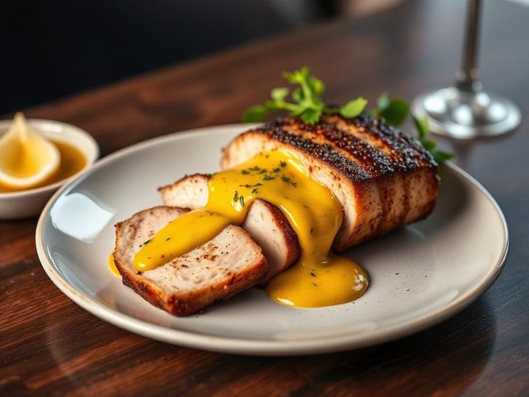 Pan-seared pork loin with a mustard cream sauce