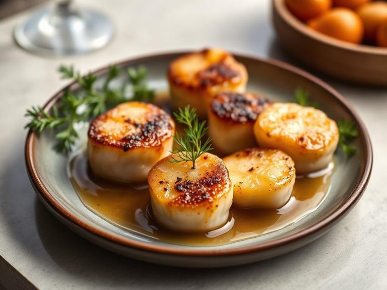 Pan-seared scallops with brown butter