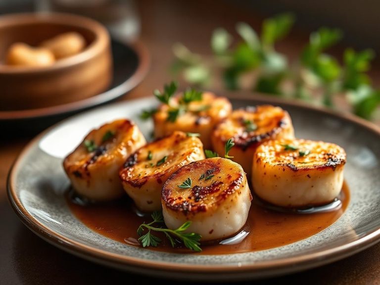 Pan-seared scallops with herb garnish