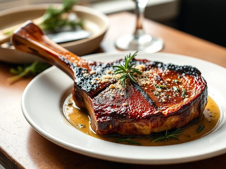 Pan-seared T-bone with garlic and rosemary
