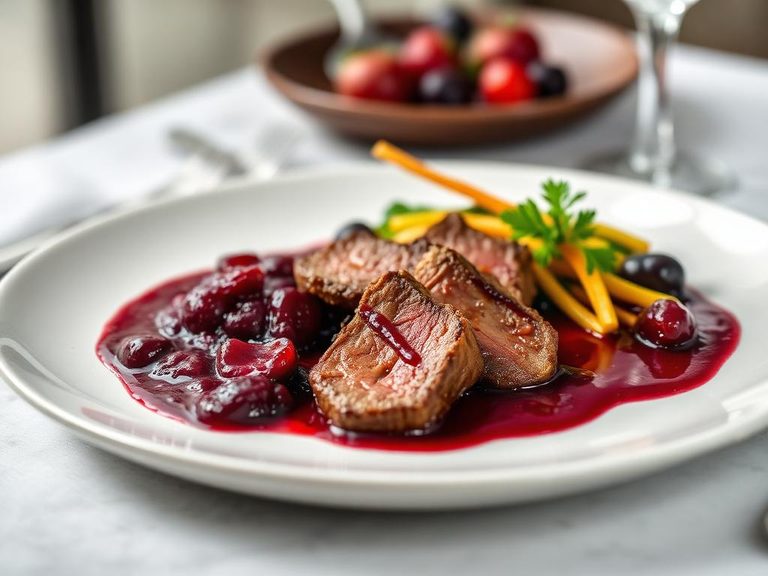 Pan-seared venison with berry sauce