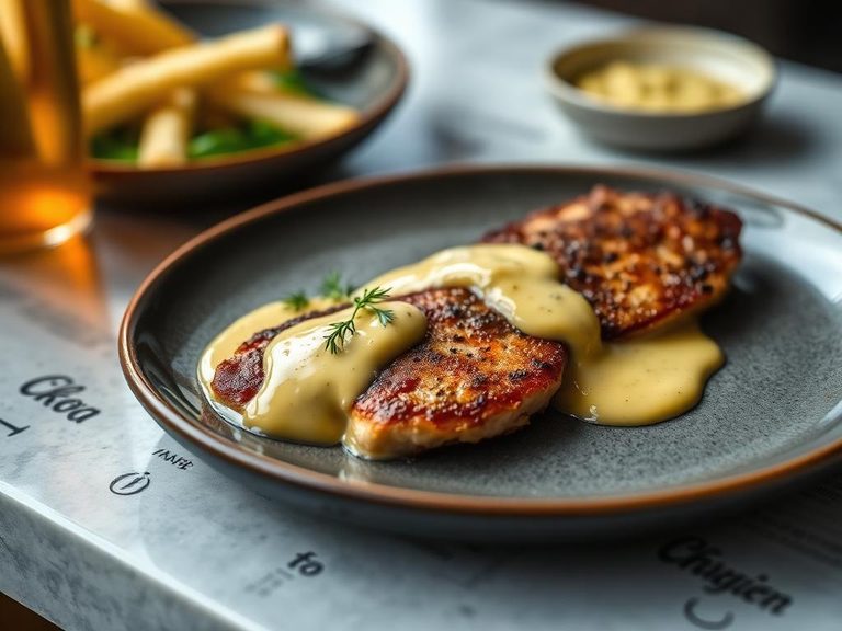 Pan-seared with mustard cream sauce