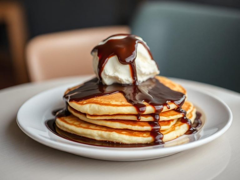 Pancake Sundae with Ice Cream and Chocolate Sauce