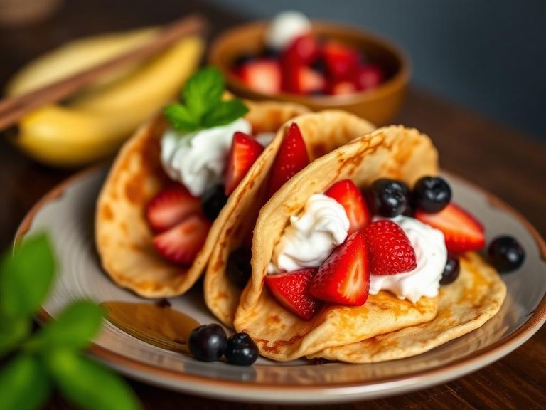 Pancake 'tacos' filled with fruit and whipped cream