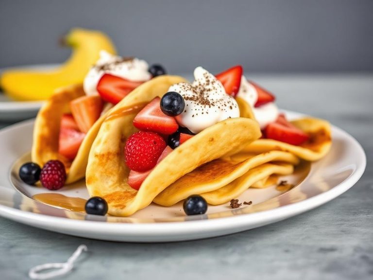 Pancake tacos with fruit and whipped cream