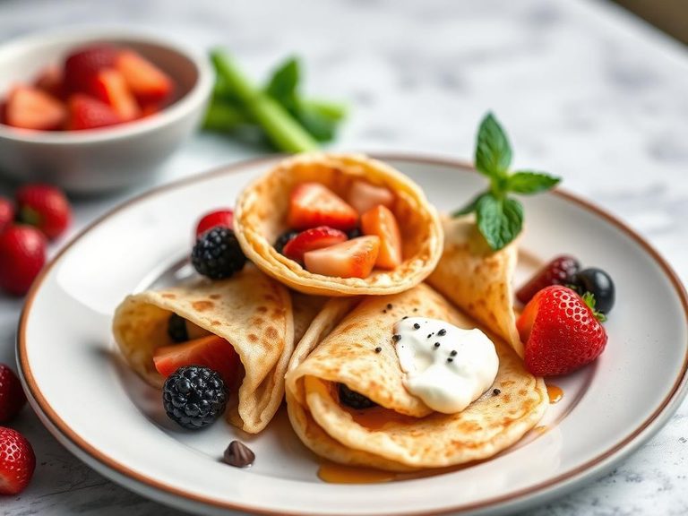 Pancake wraps with fruit and cream cheese