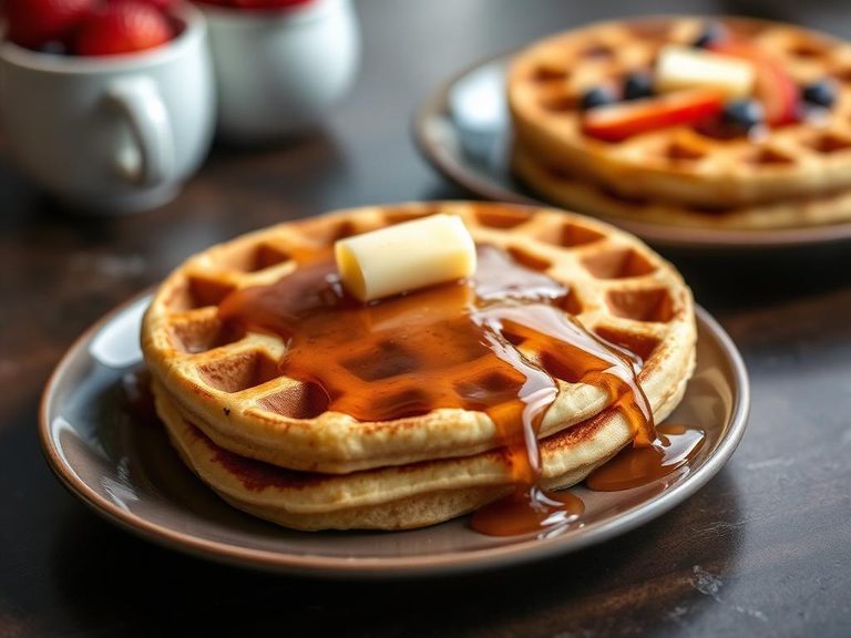Pancakes or waffles with maple or fruit syrup