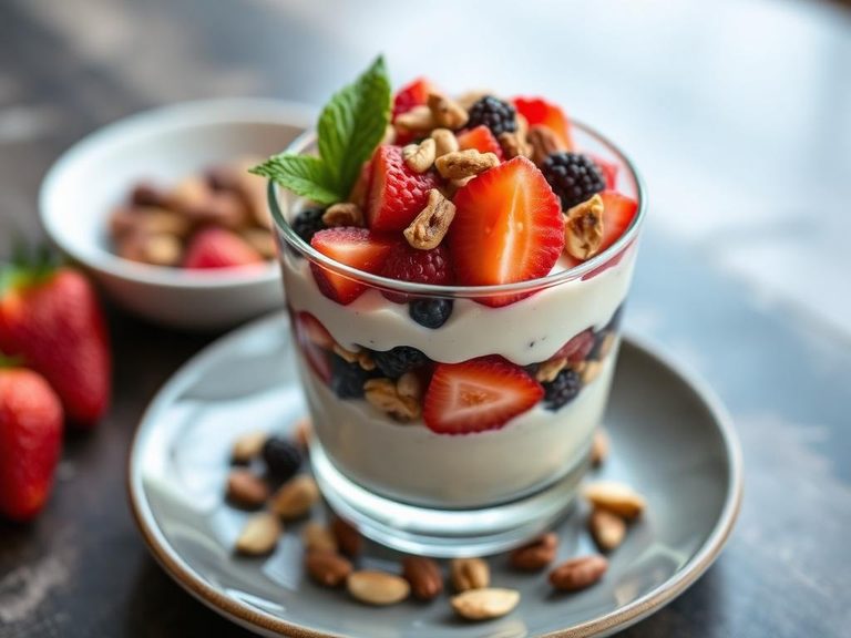 Parfait with fruit and nuts