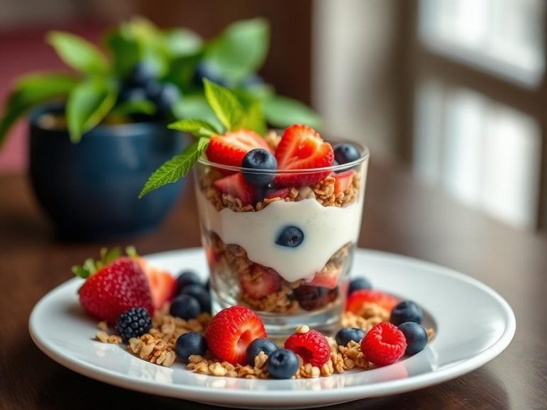 Parfait with granola and fresh berries