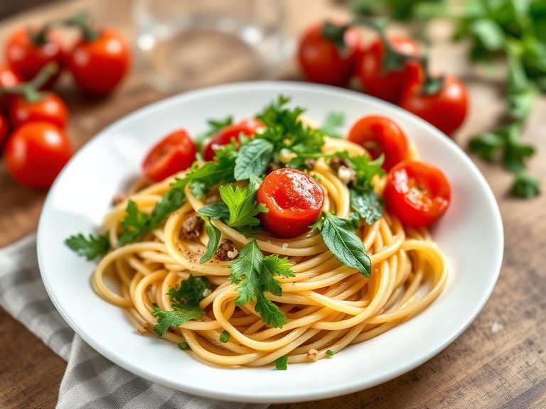 Pasta with arugula and cherry tomatoes