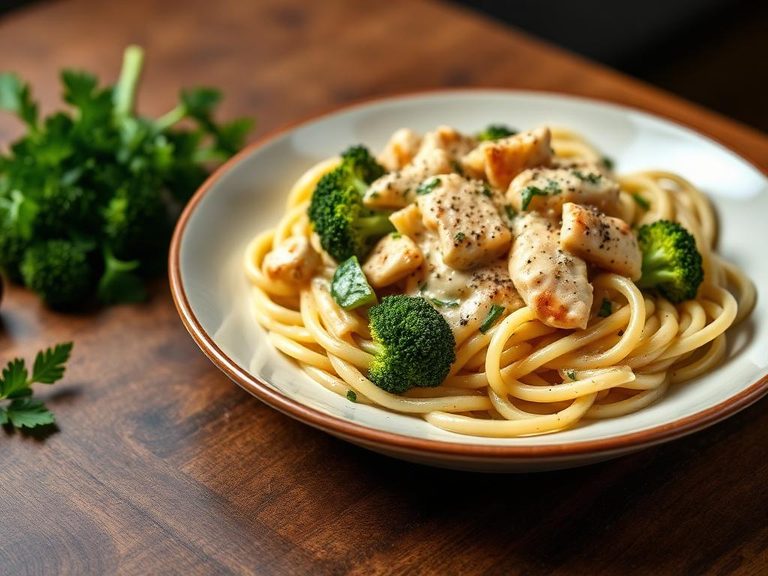 Pasta with Chicken and Broccoli in Cream Sauce