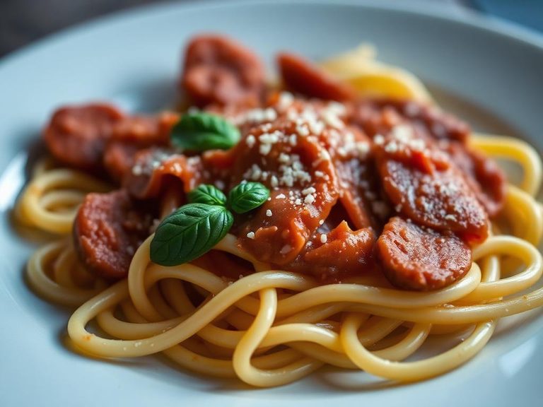 Pasta with mortadella sauce