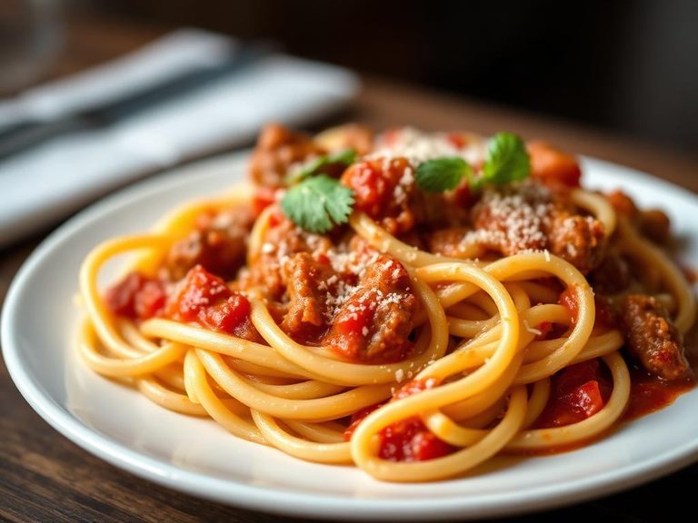 Pasta with sausage and marinara sauce