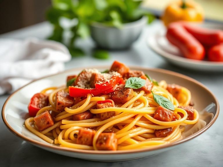 Pasta with sausage and peppers