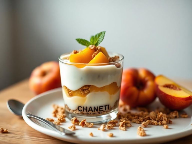 Peach yogurt parfait with granola