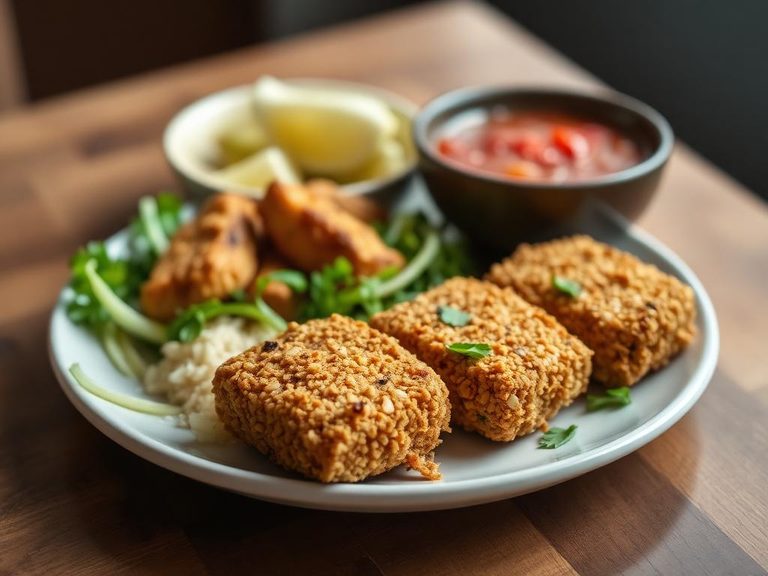 Peanut flour-crusted tofu or chicken