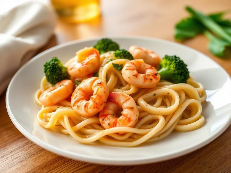 Penne with Shrimp and Broccoli in Cream Sauce