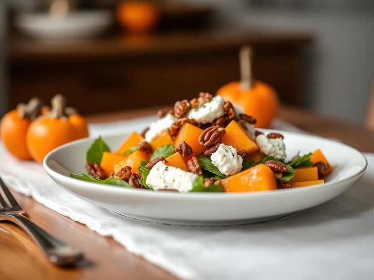 Persimmon Salad with Pecans and Goat Cheese