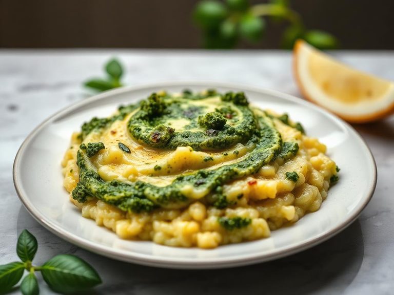 Pesto Swirled into Risotto or Polenta