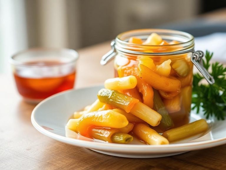 Pickled or preserved in vinegar and sugar