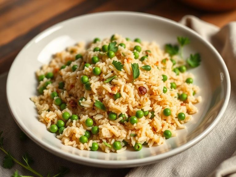 Pilaf with peas and herbs