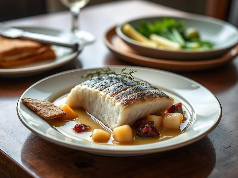 Poached burbot in court-bouillon