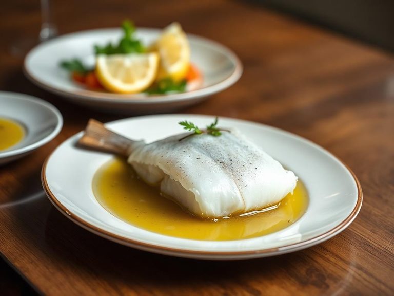 Poached ocean perch in court-bouillon
