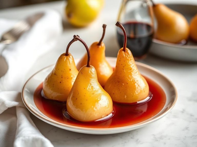 Poached Pears in Non-Alcoholic Wine
