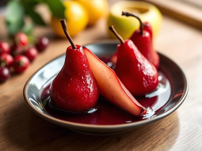 Poached Pears in Red Wine