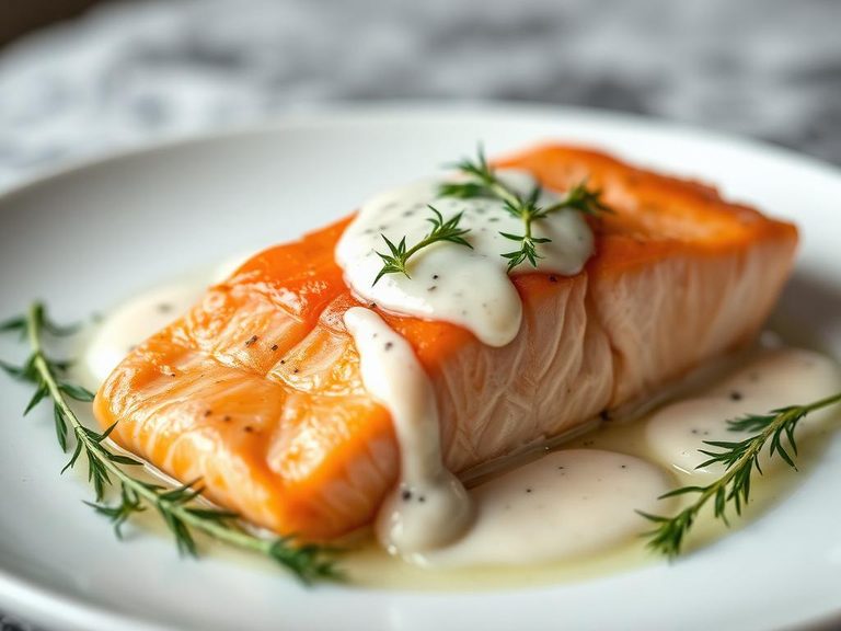 Poached Salmon with Dill Sauce