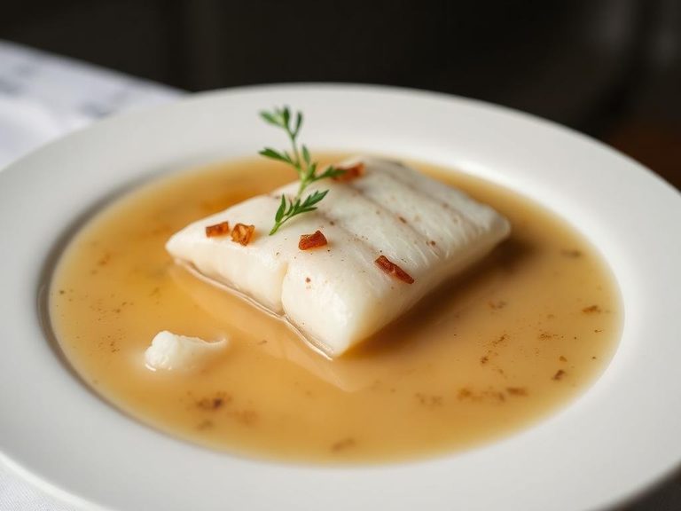 Poached whitefish in a court-bouillon