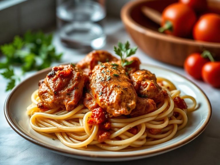 Pollo alla Cacciatora over Pasta