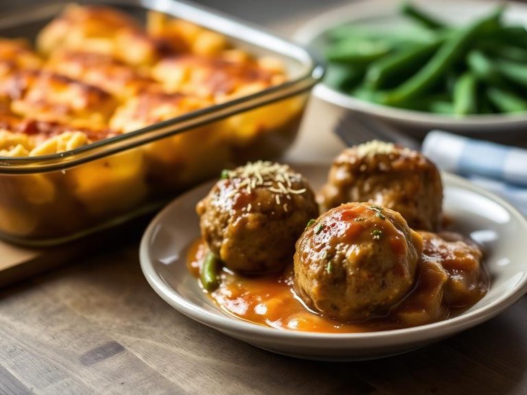 Porcupine Meatballs with Green Bean Casserole