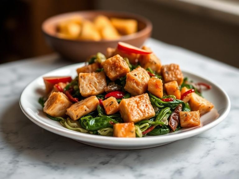 Pork and Mixed Greens Sauté