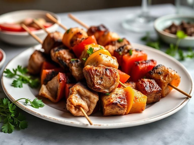 Pork and vegetable kebabs