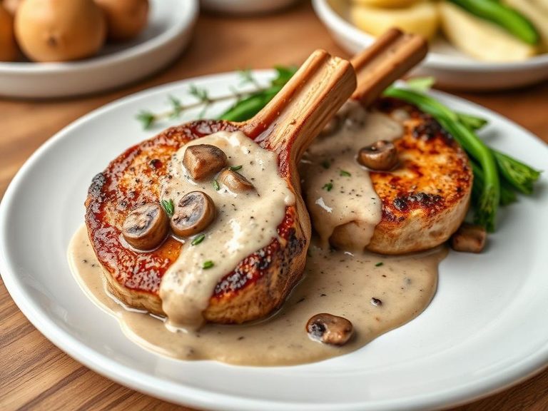 Pork chops with mushroom cream sauce