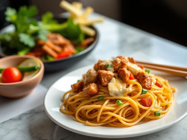 Pork Noodle Stir-fry with Cheese Sauce