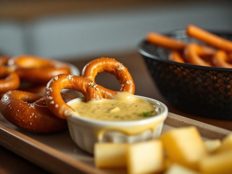 Pretzel and cheese dip appetizer