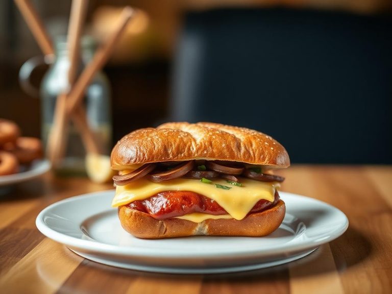 Pretzel bread cheese melt sandwich
