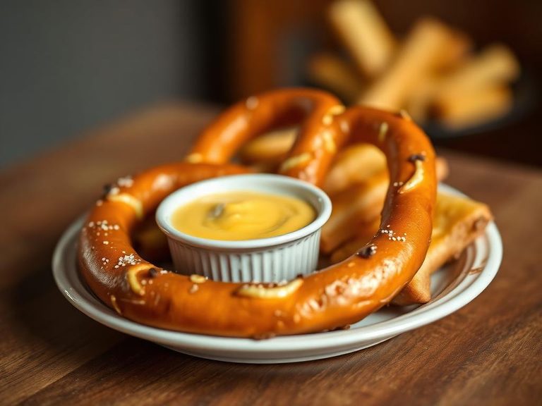 Pretzel with cheese dip