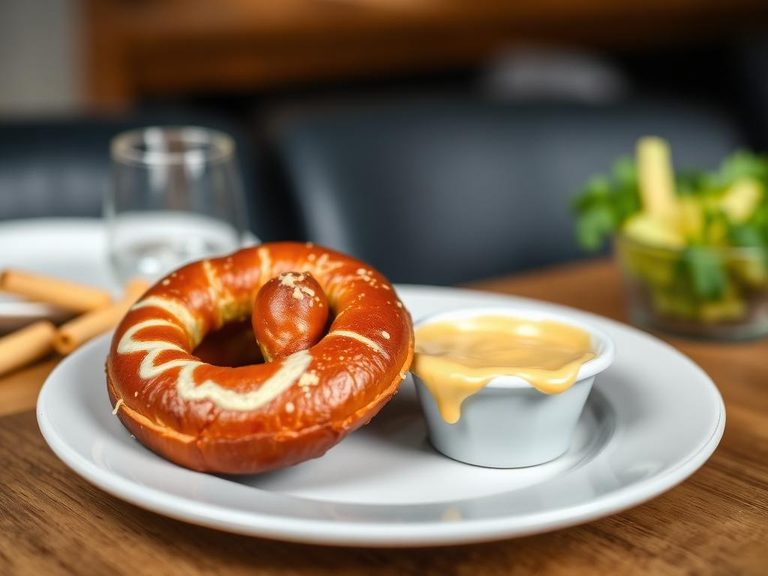 Pretzel with cheese sauce