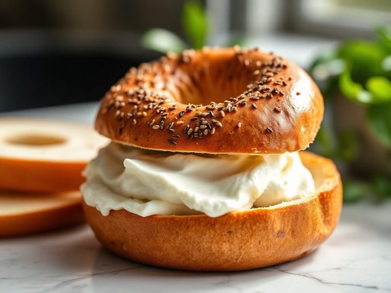 Pumpernickel bagel with cream cheese