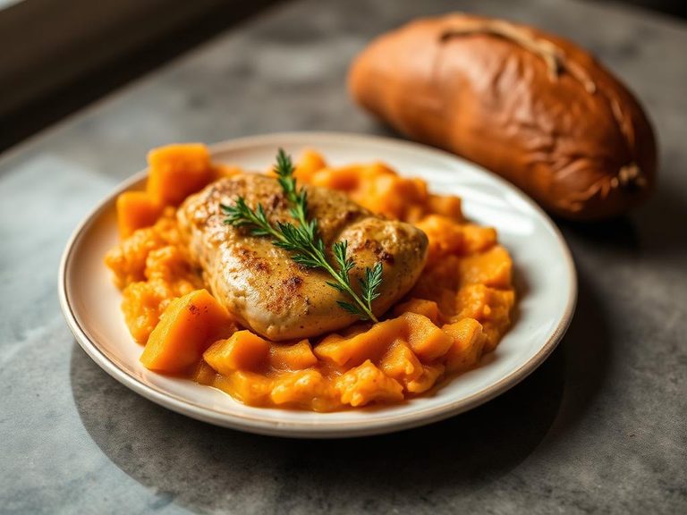 Pureed chicken and sweet potato