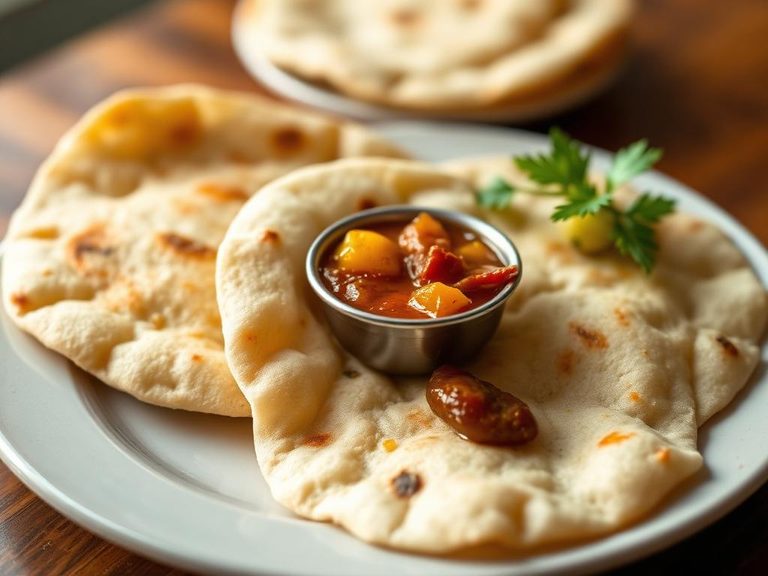 Puri with chutney and pickles