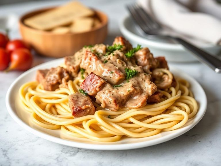 Quick Ham Stroganoff with Pasta