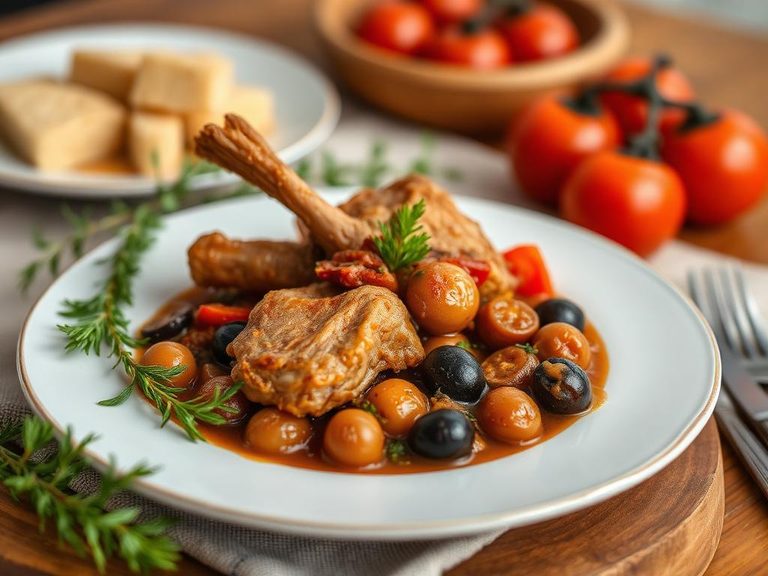 Rabbit stew with olives and tomatoes