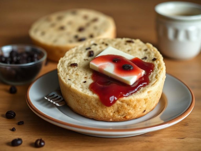 Raisin English Muffin with Butter and Jam