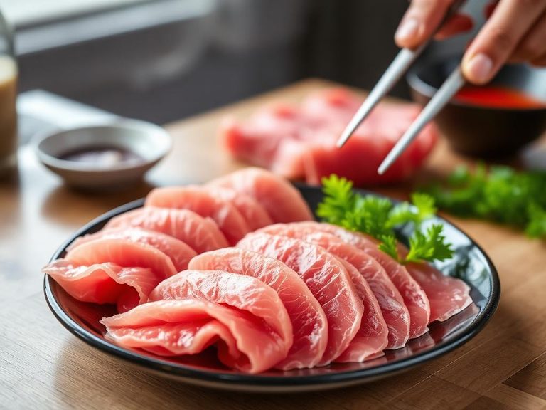 Raw meat sliced thin for sashimi-style eating