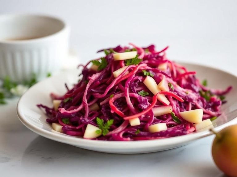 Red cabbage slaw with apple and vinegar