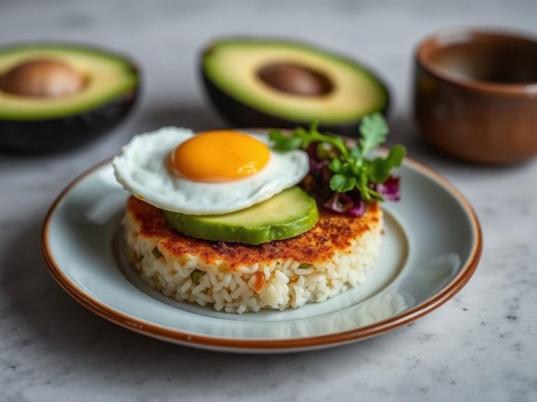 Rice cake with avocado and egg